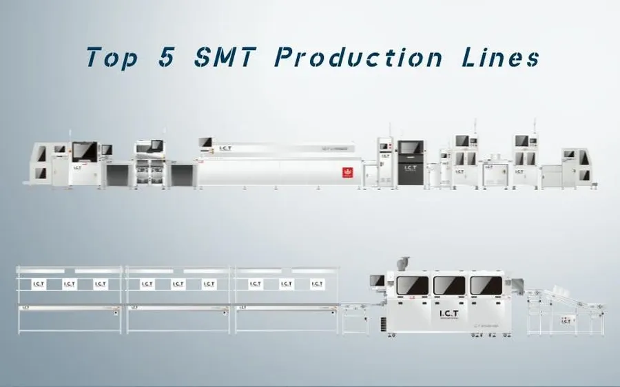 A complete SMT production line in a manufacturing facility.