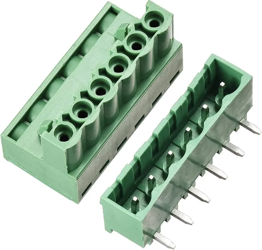 A PCB with terminal blocks in a practical application.