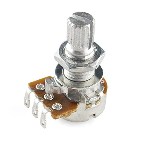 A close-up of a rotary potentiometer with a knob.