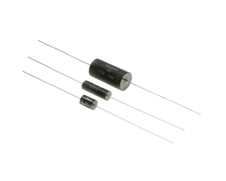 A close up of a precision resistor with clear markings of its value.