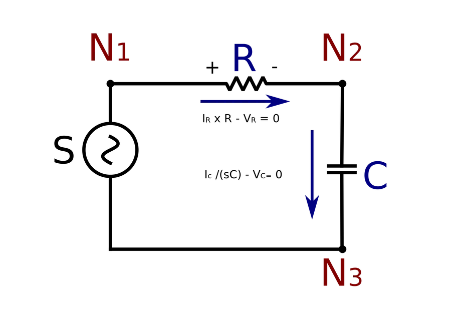 A capacitor in an AC circuit diagram.