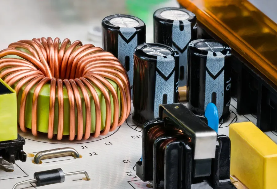 A transformer mounted on a circuit board.