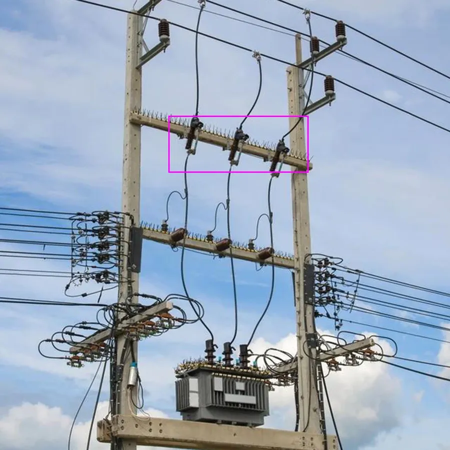 A transformer with an integrated fuse for safety.