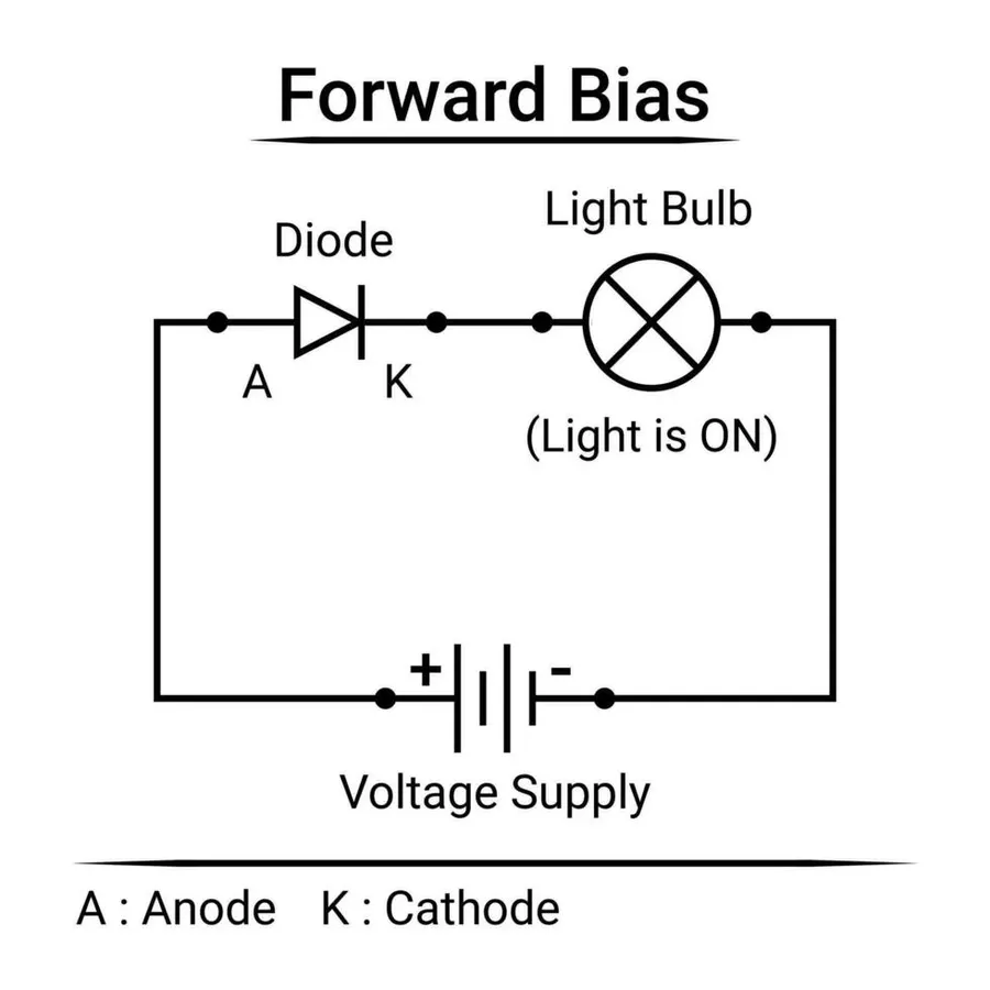 A circuit diagram showing a diode under forward bias.