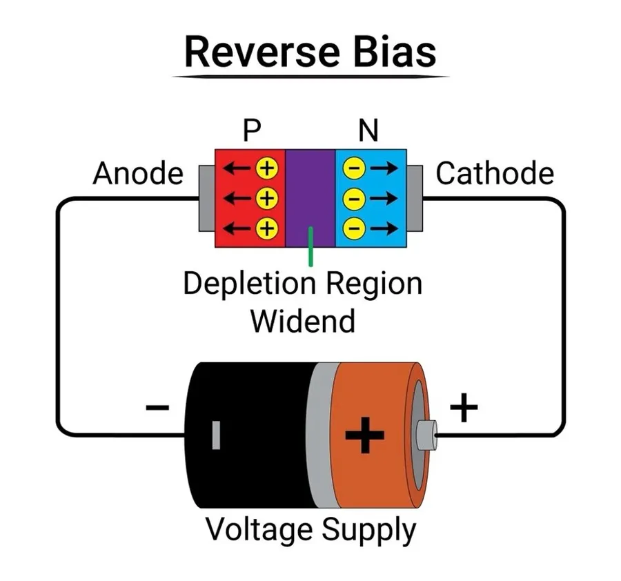 A circuit diagram illustrating a diode under reverse bias.