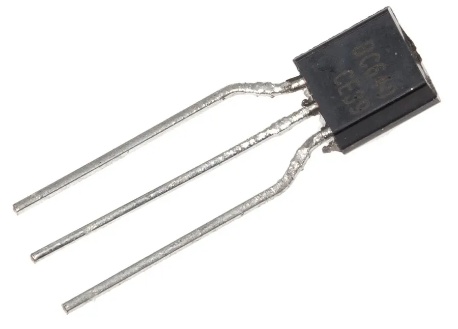A close-up view of a PNP transistor.
