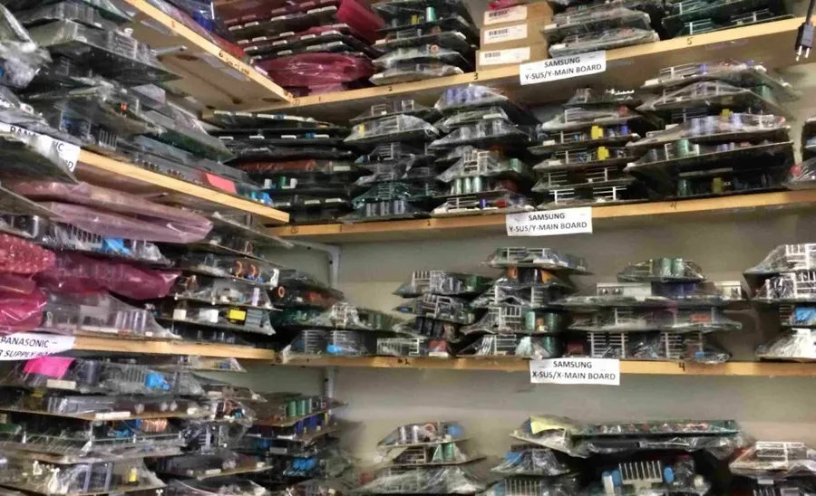Inside a local electronics store with shelves of components.