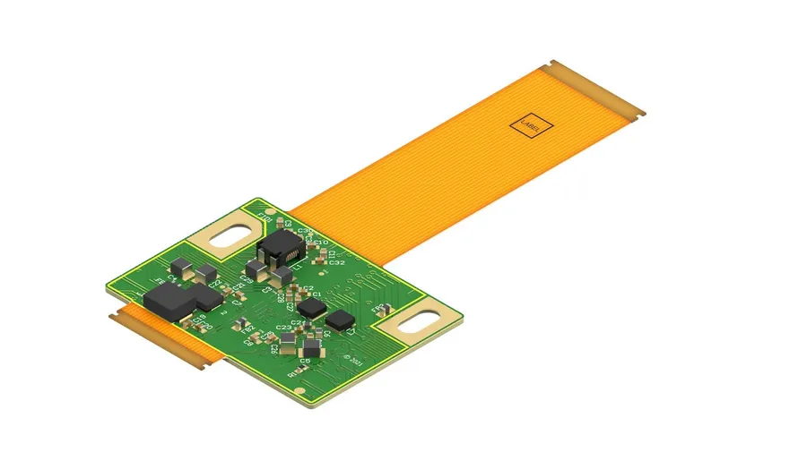 A close-up of a flexible printed circuit board.