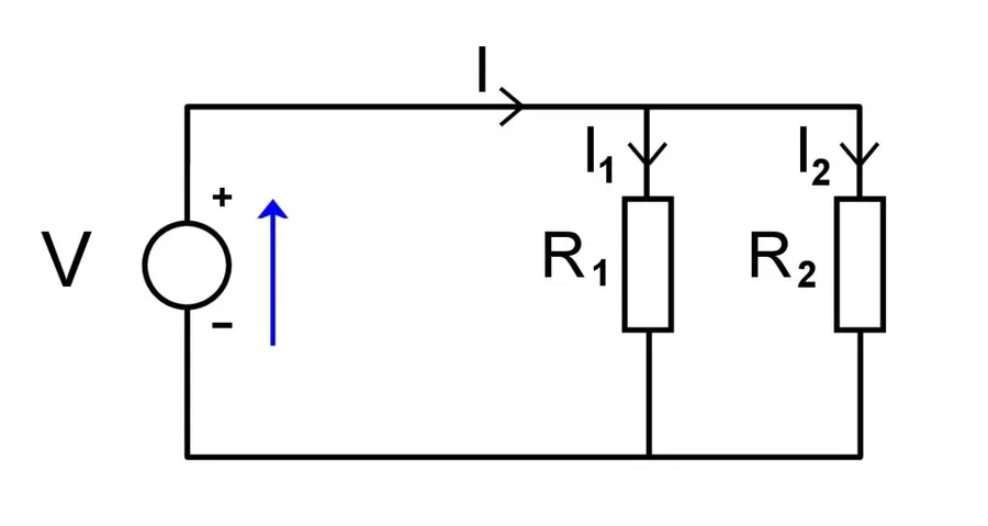 A simple circuit diagram showing two resistors connected in parallel.