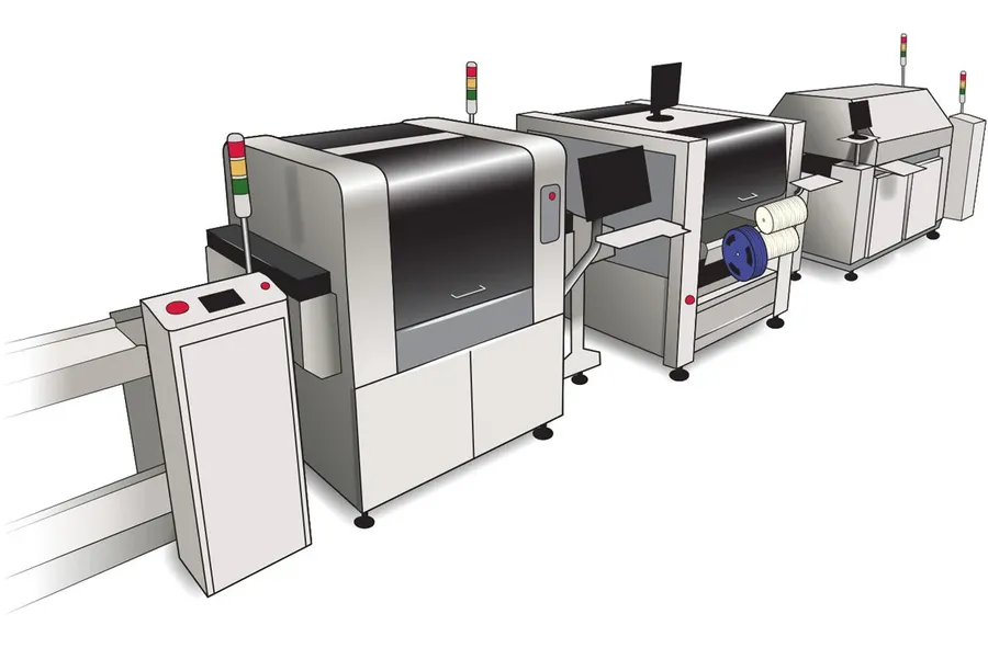 A view of a PCB production line with machines.