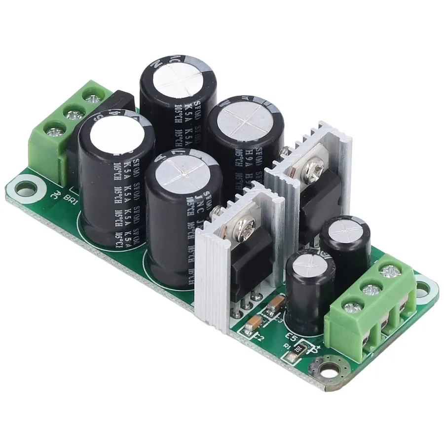 An electronic circuit board with several electrolytic capacitors.
