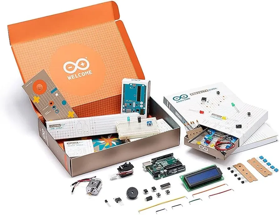 Multiple Arduino starter kits shown side by side.