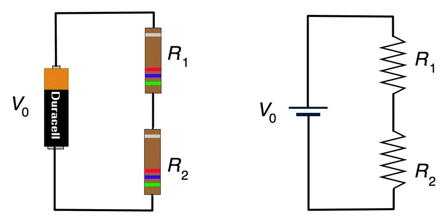 A simple circuit diagram showing resistors connected in series.