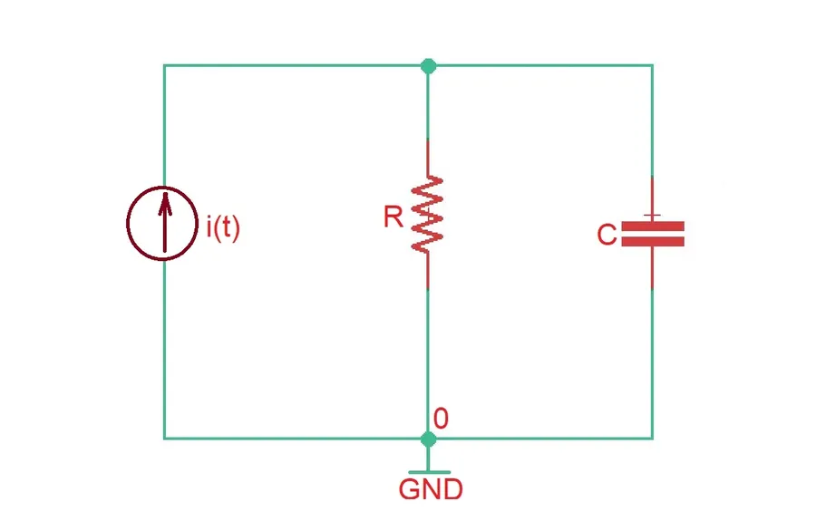 A circuit diagram showing a parallel RC circuit.