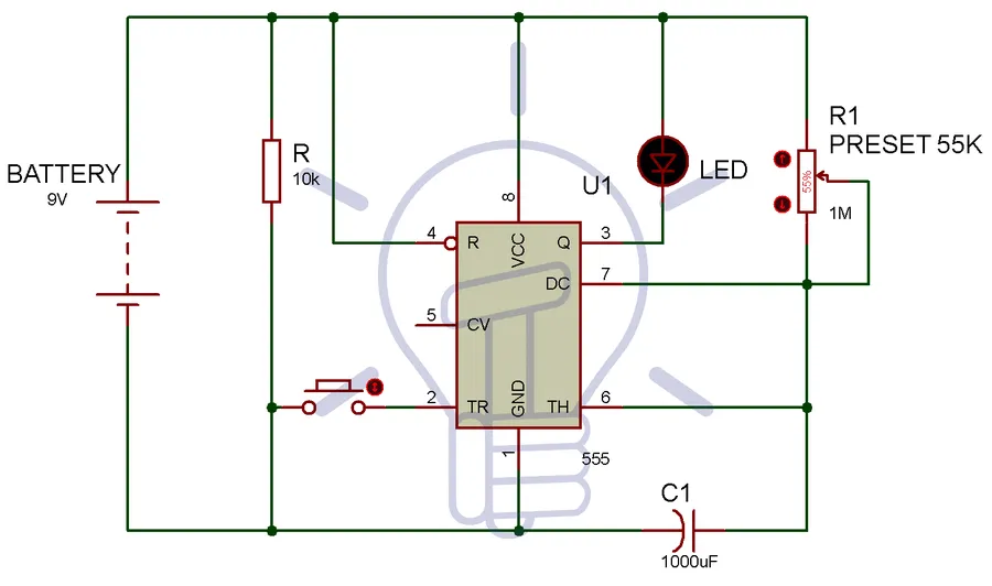 A close-up of a timing circuit using an RC circuit.