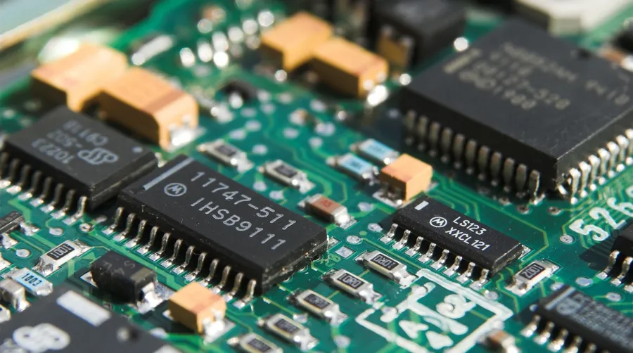 A PCB with various components being assembled onto the board.