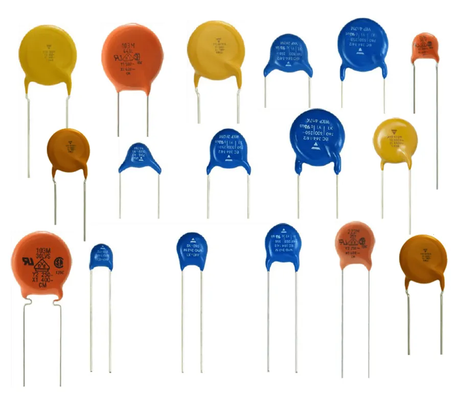 A collection of different ceramic capacitors.