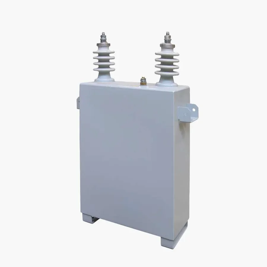 An array of high-voltage capacitors connected in series.
