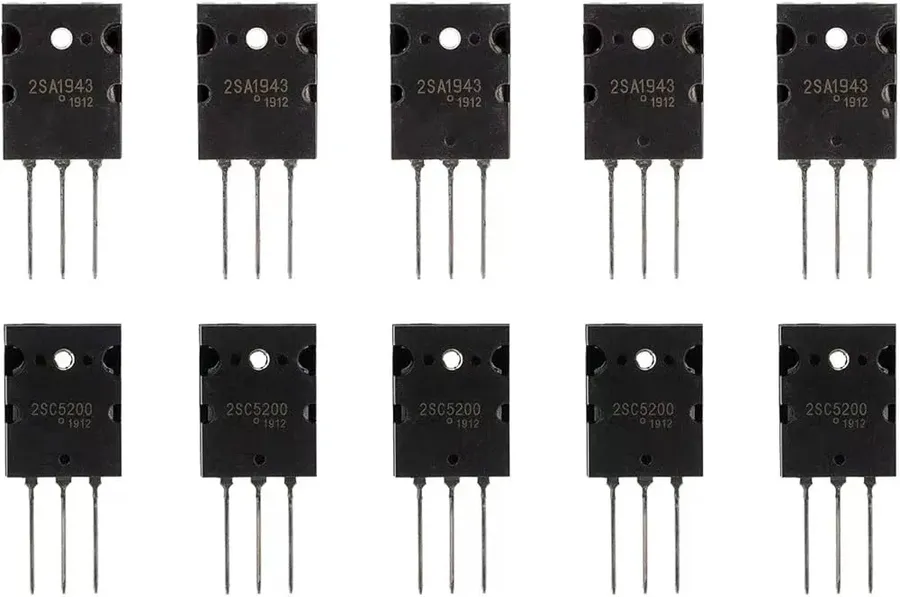 A close-up view of a 2SC5200 transistor.