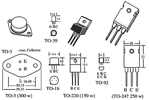 Various transistors displayed next to each other.