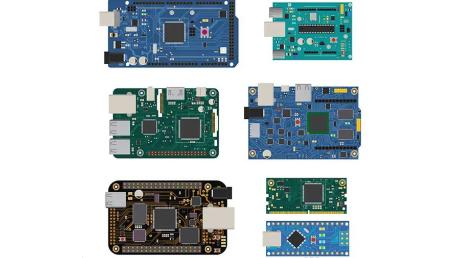 A close-up of a PCB with various components ready for selection.
