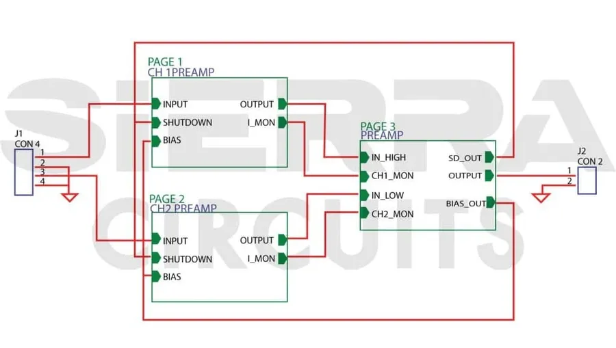 A schematic diagram showing the connection of various electronic components.