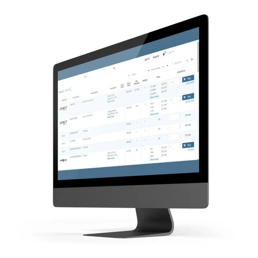 A screenshot of an electronic parts aggregator website.