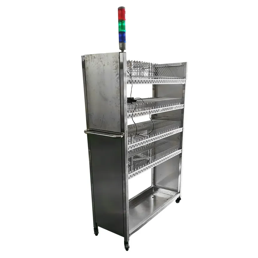 A warehouse with shelves stocked with various electronic components.