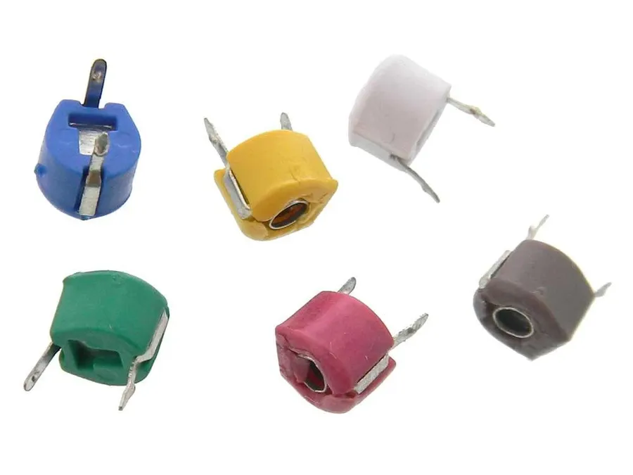 A small ceramic trimmer capacitor, showing its compact size.
