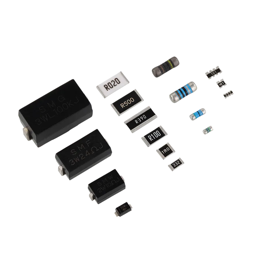 A variety of SMD resistors of different shapes and sizes.
