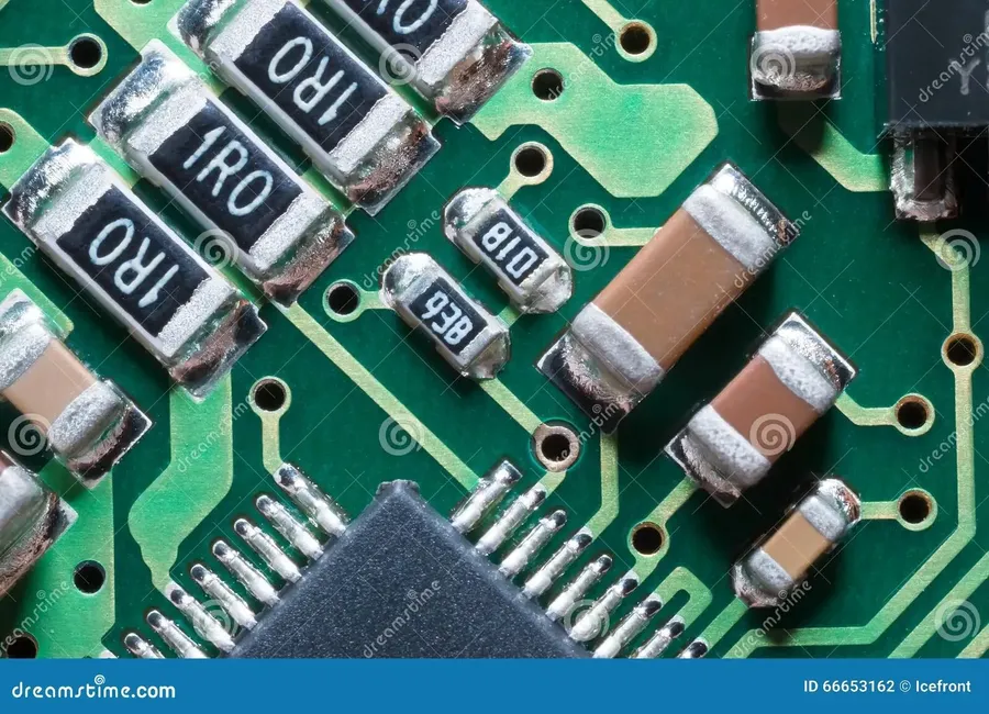 A close-up image of several SMD resistors on a circuit board.
