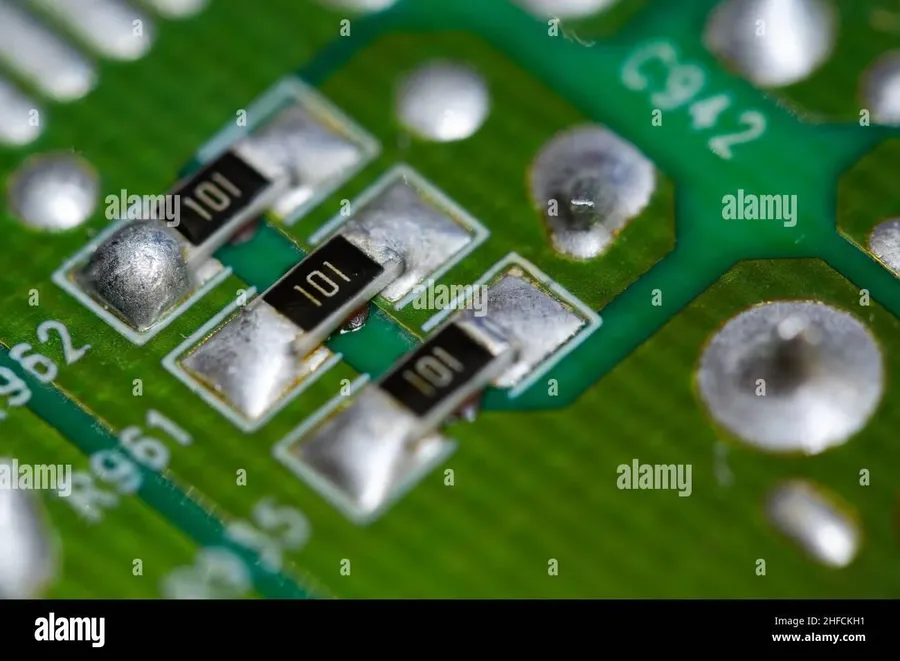 SMD resistors soldered on a circuit board.