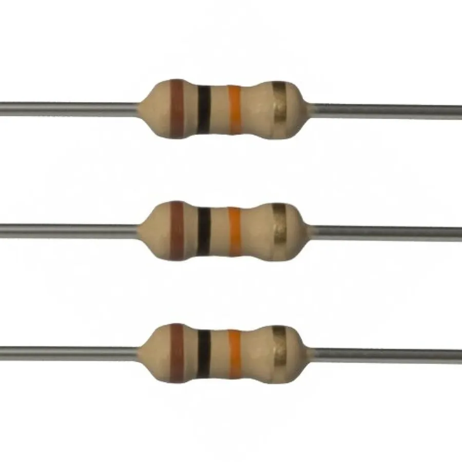 A close-up view of a single 10k ohm resistor.