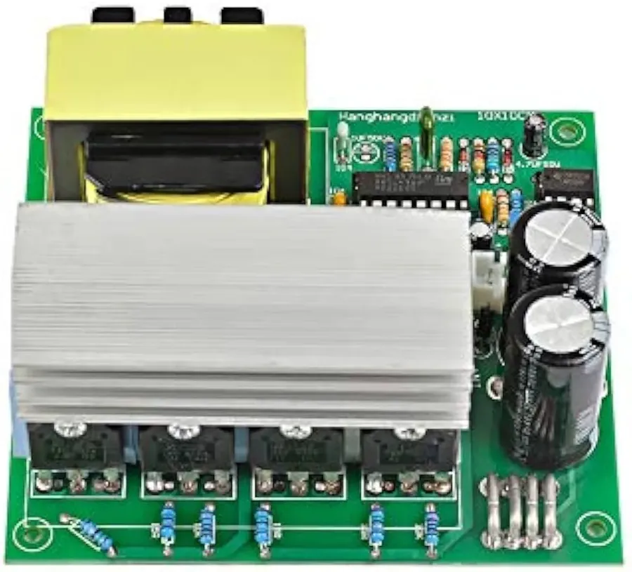 A close up of a 600 watt inverter PCB board.