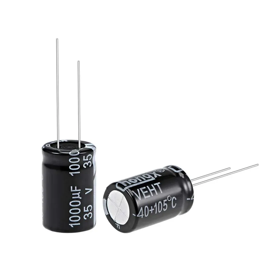 Several capacitors of different shapes and sizes.