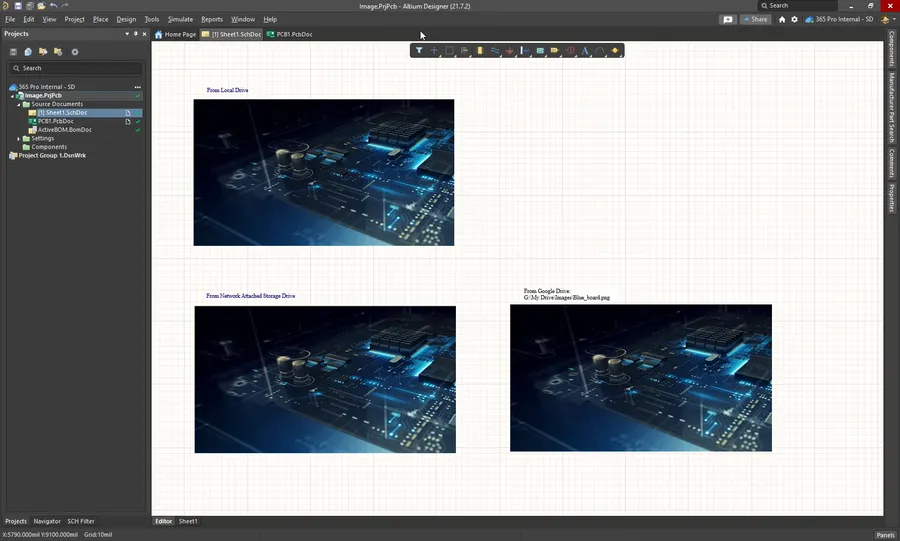 The user interface of Altium 365 software, showcasing its design tools.