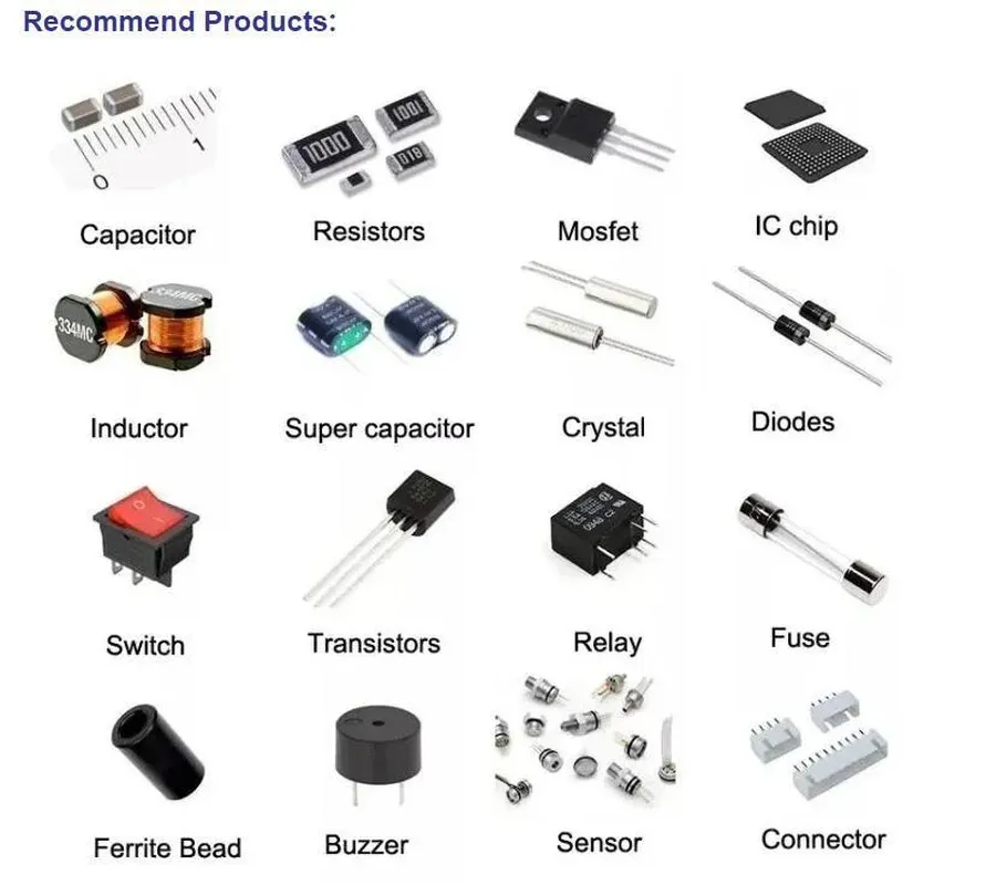 A variety of electronic components including resistors and capacitors on a table.