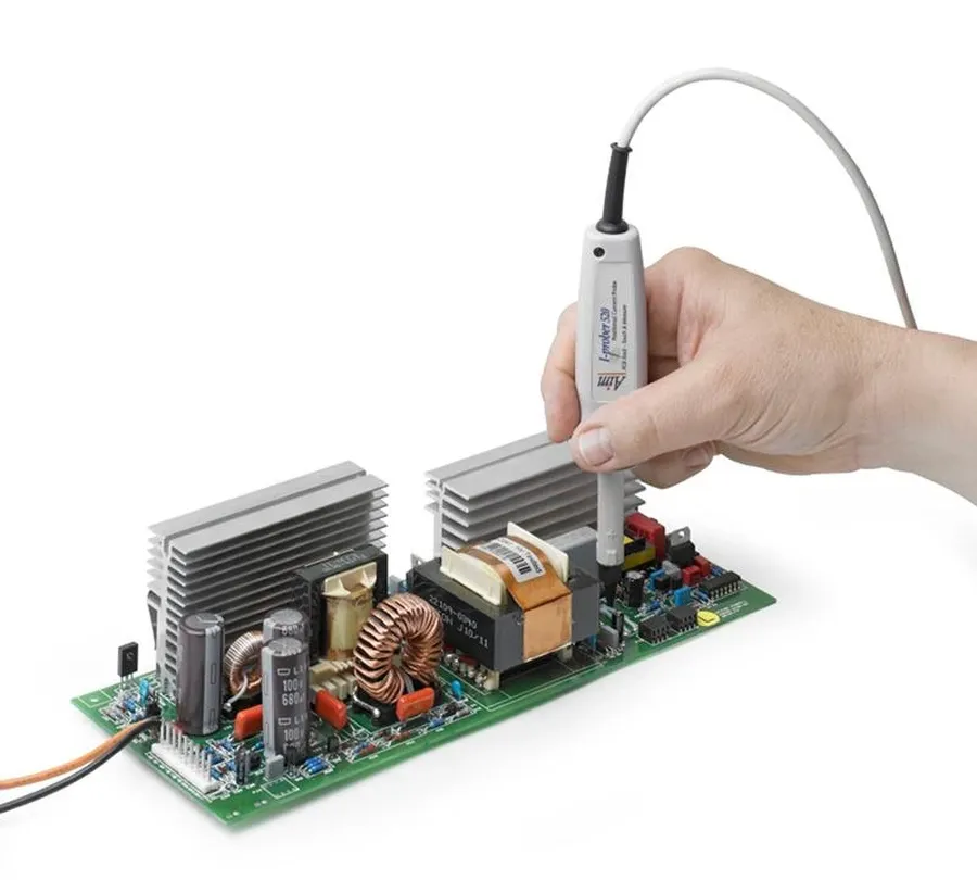 A circuit board with a shunt resistor used for current measurement.