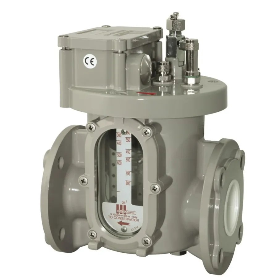 A Buchholz relay installed on a transformer.