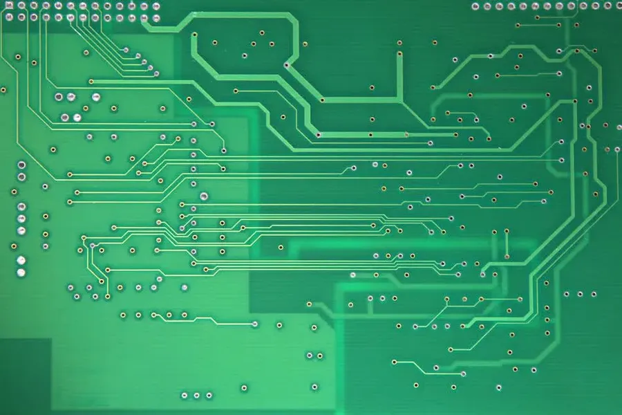 A close-up of a bare PCB board.