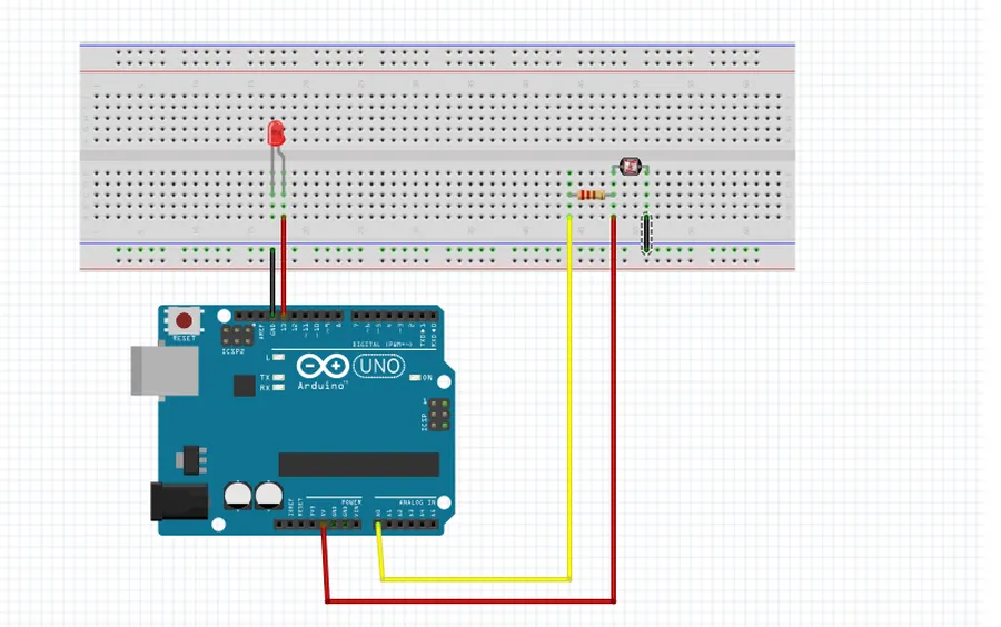 An Arduino Uno connected to a sensor module.