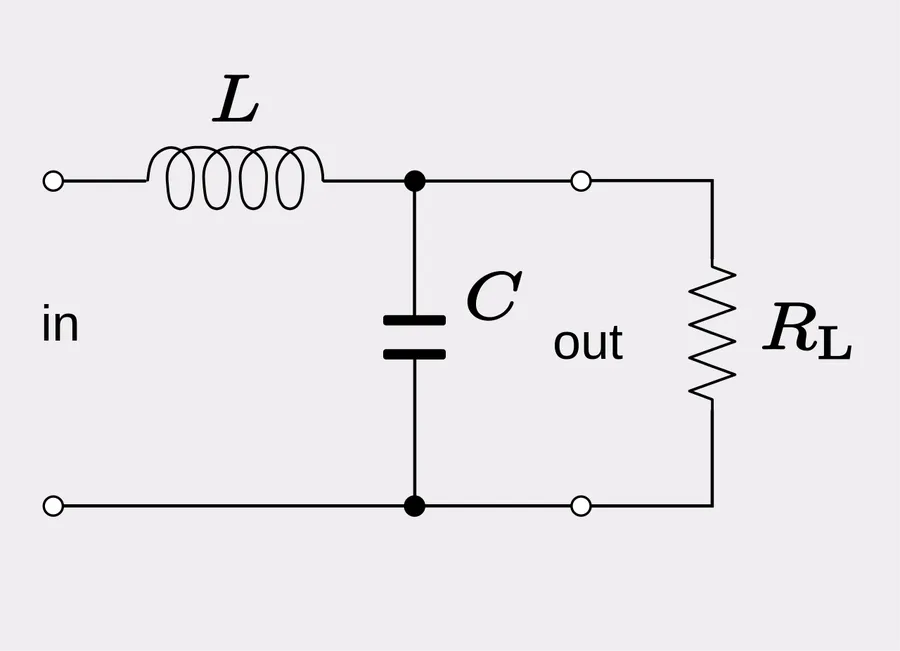 A schematic diagram of a low pass filter circuit.