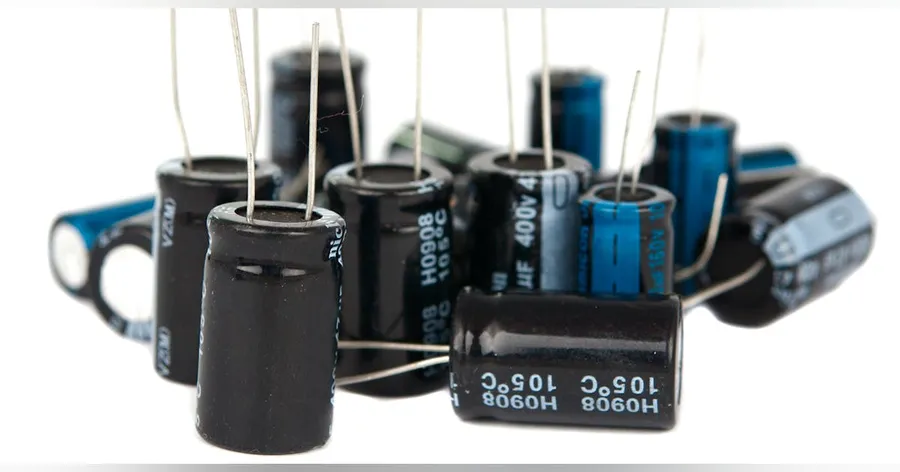 A close-up of a bypass capacitor.