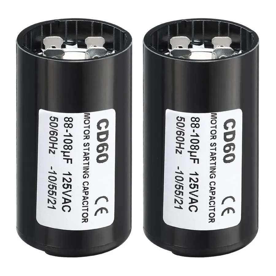 Side-by-side comparison of a start and run capacitor.