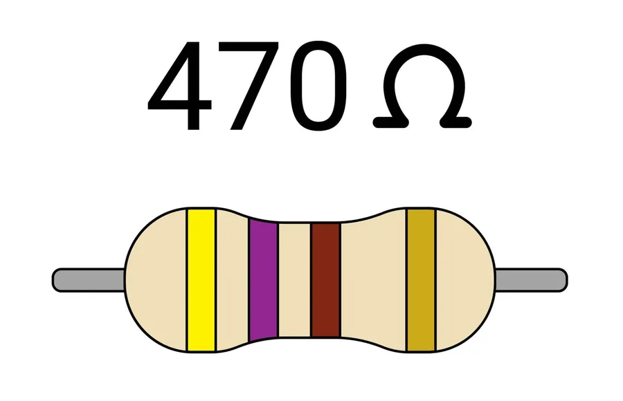 Several 470 ohm resistors with different sizes representing various power ratings.