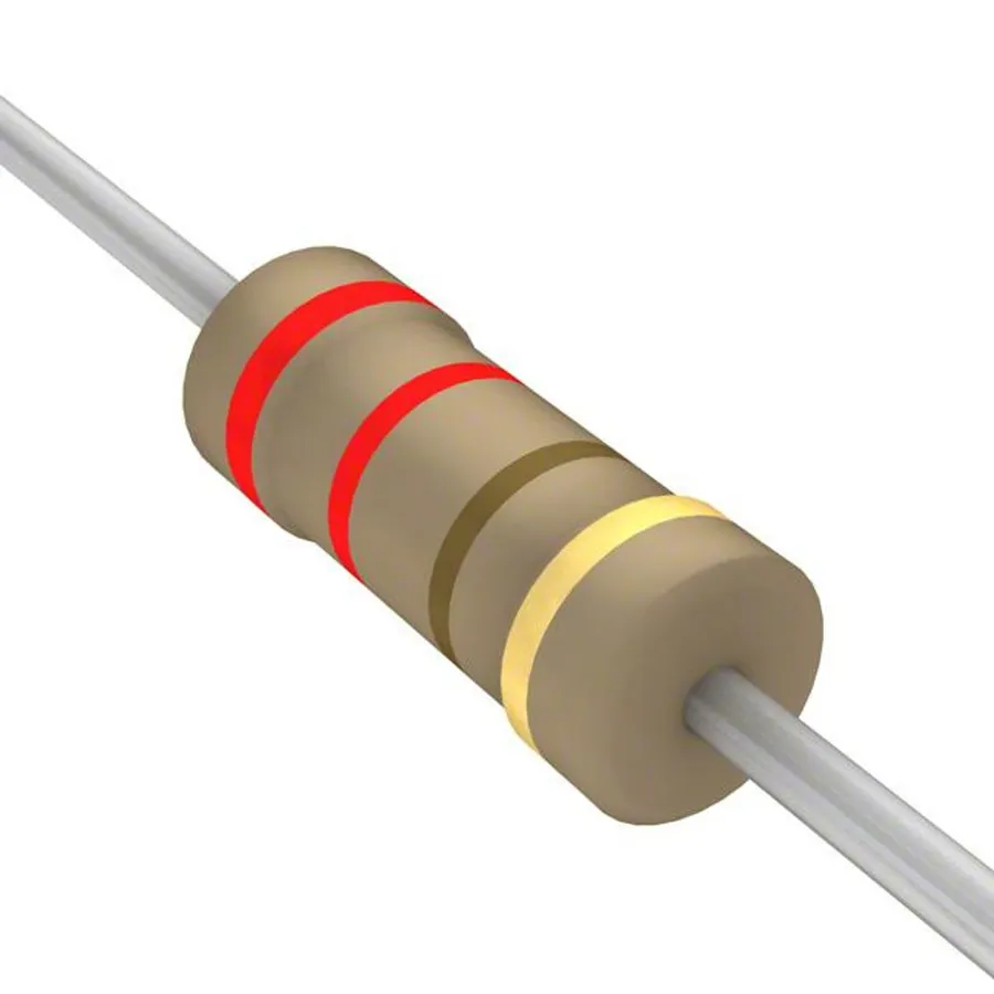 A 220 ohm resistor soldered on a circuit board.
