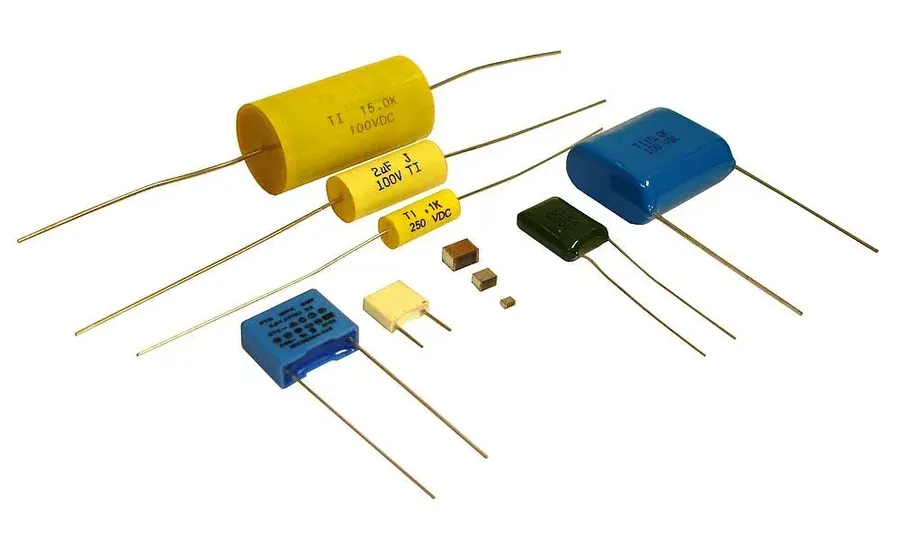 Various types of film capacitors.