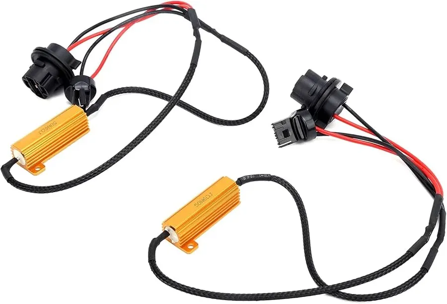 A car LED replacement bulb with load resistor attached.