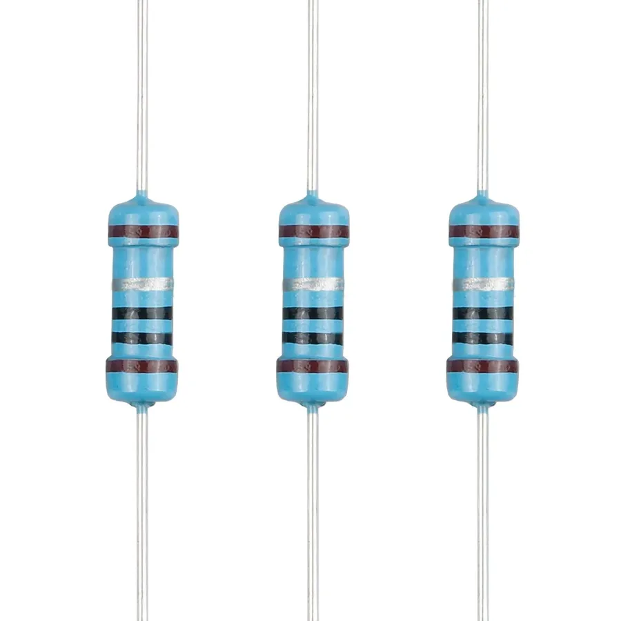 An assortment of resistors of different sizes, indicating different power ratings.