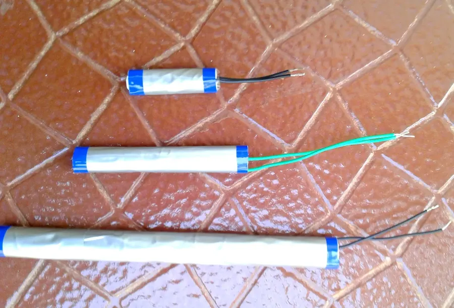 A DIY electronic project with various capacitors.